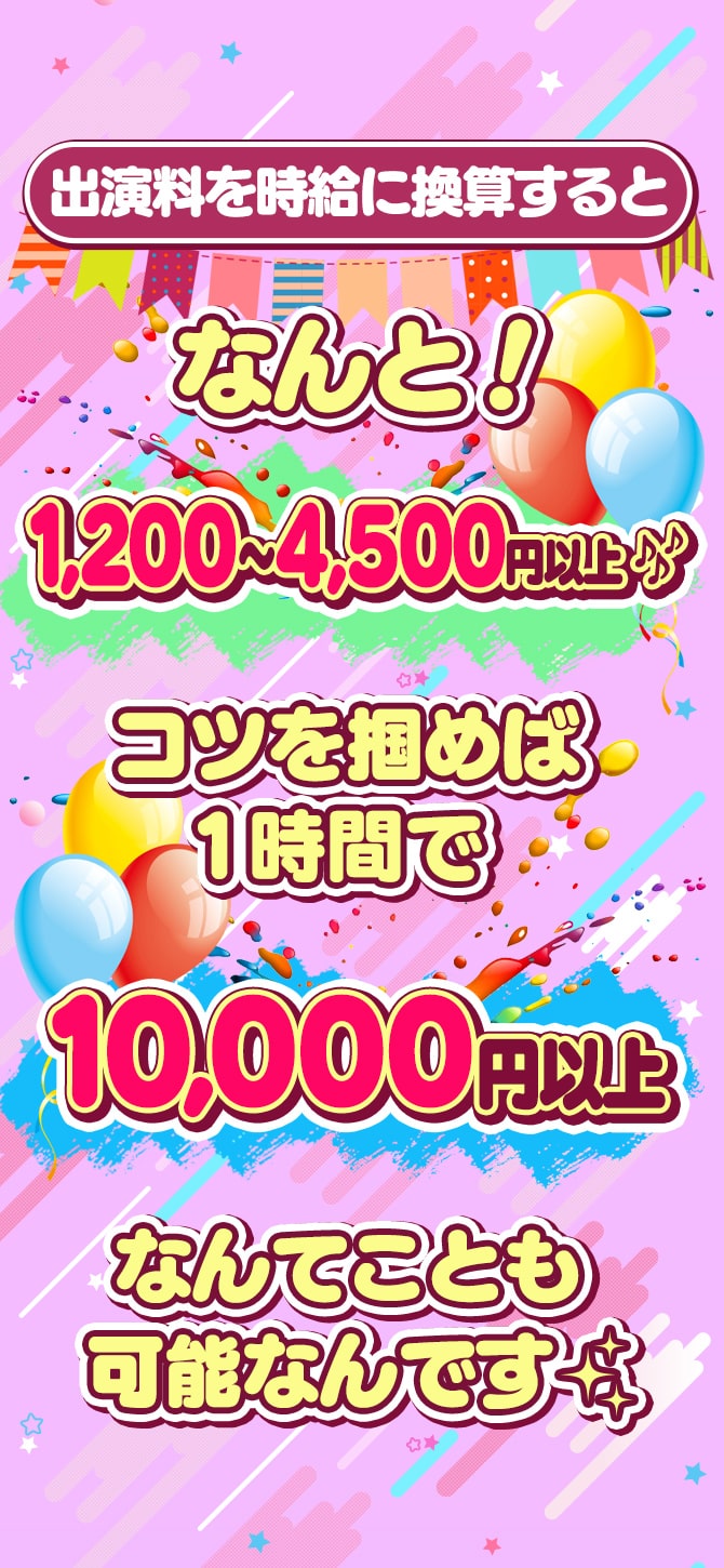 出演料を時給に換算すると…なんと！1,200～4,500円以上♪